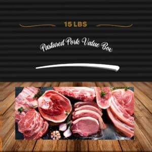 A picture of meat and vegetables on the counter.