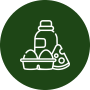 A green circle with an image of eggs and milk.